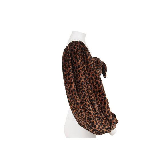 The Attico Womens Leopard Print Top Size 40 Brown Tan Bow Balloon Ruffle Sleeve - Picture 5 of 16